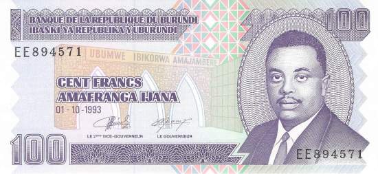 Burundi p37a 100 Francs 1993